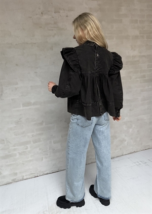 Garment dyed cotton frill bluse Black A1040061 Ganni 